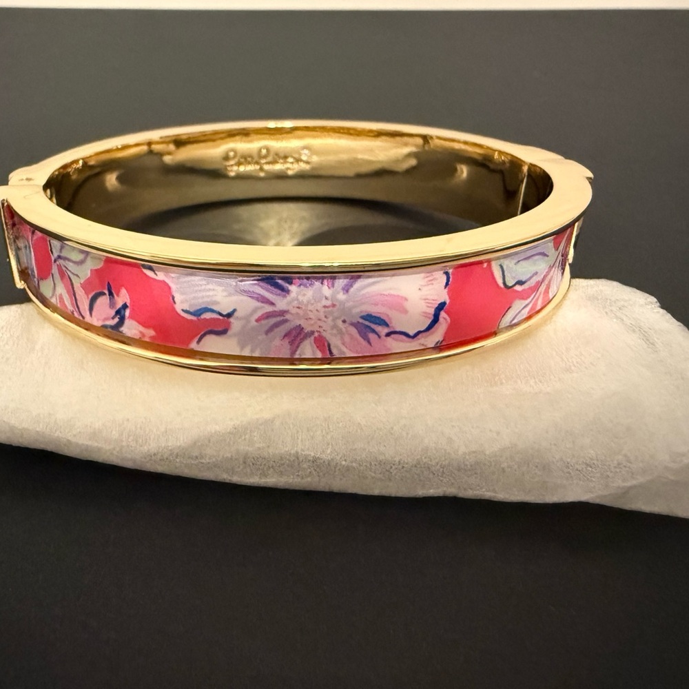 Lilly Pulitzer Gold and Pink Enamel Floral Bracelet